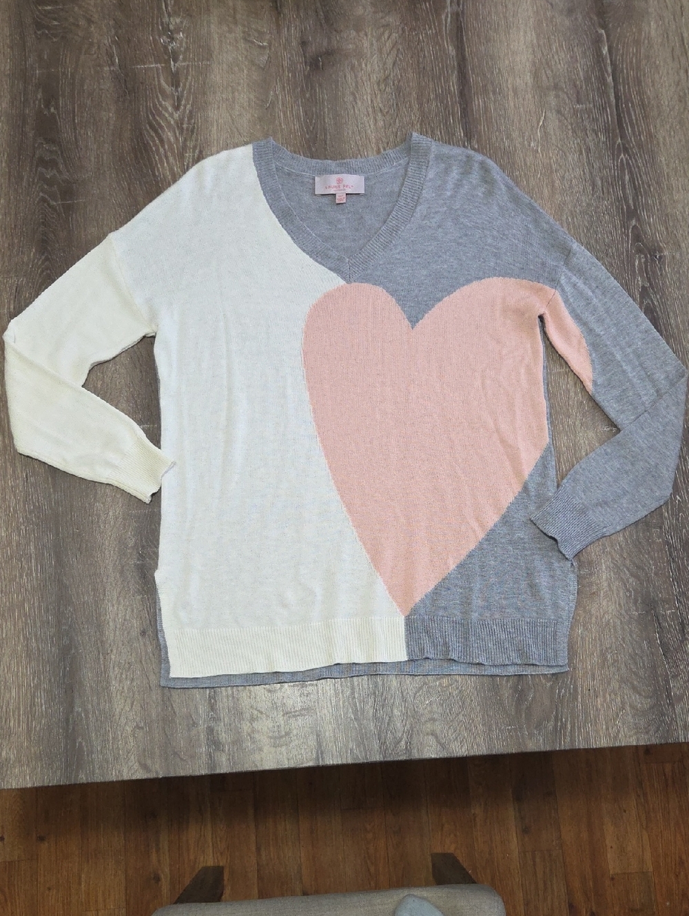 Laurie Felt Los Angeles Cashmere Blend Heart Colorblock V-Neck Sweater XXS